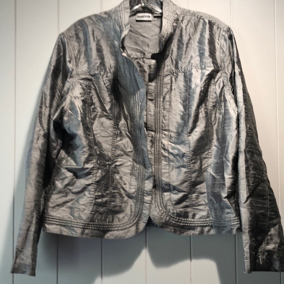 Chicos great 100 silk silver grey open front lightweight jacket nubbly M - Picture 1 of 7